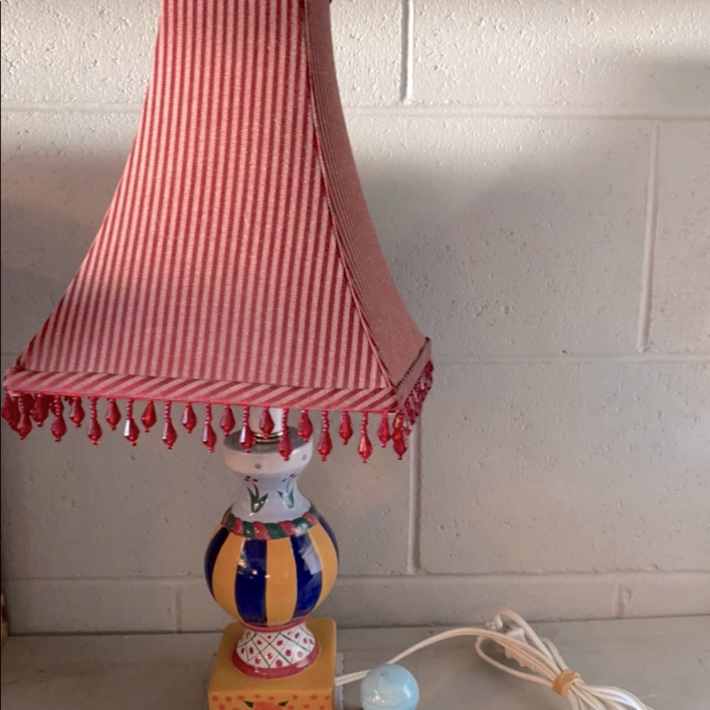 Mackenzie-Childs Vintage Lamp w/ Lampshade and Finial Topper.